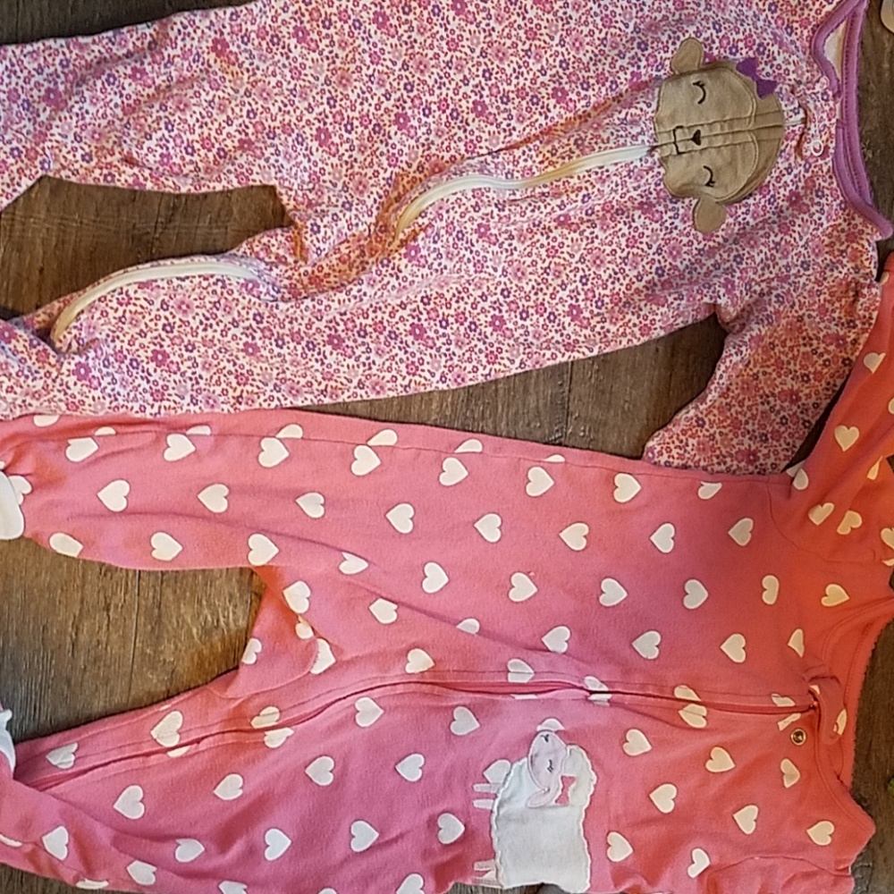 (2) Just One You Carters zip up footie pajamas
